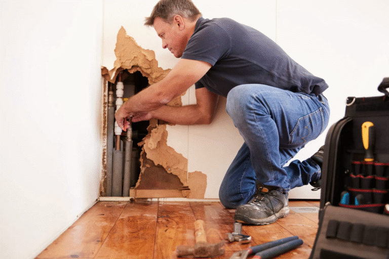 middle-aged-man-repairing-burst-water-pipe-PGSZJUT-1