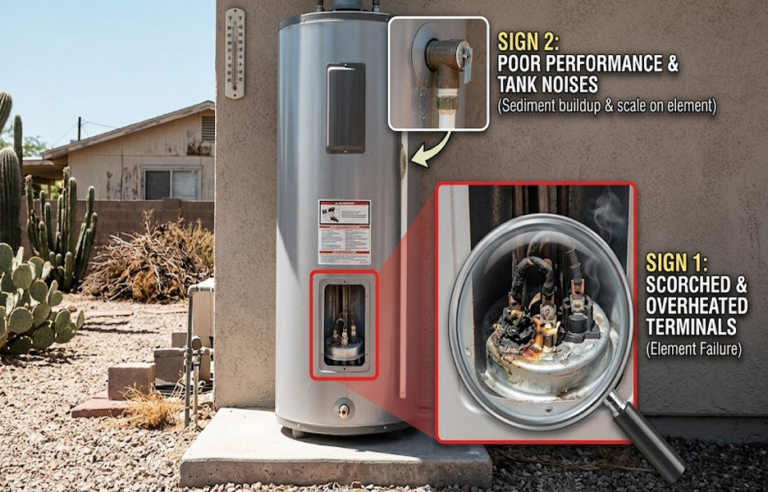 Advanced electric water heater element continuity diagnostics performed by an Aqua Plumbing Services technician.