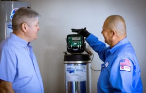 Industrial twin-alternating commercial water softener system installed in a Phoenix commercial kitchen to prevent hard water limescale scale accumulation.