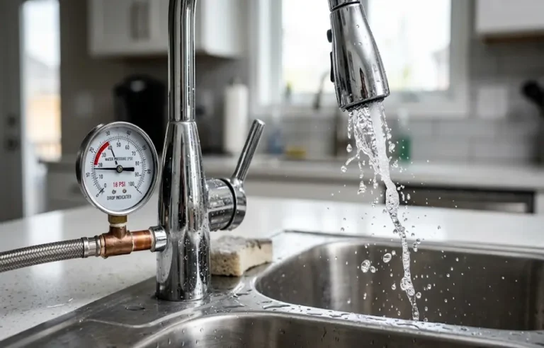 Bathroom faucet sputtering water and trapped air bubbles due to an underground main water line breach in Phoenix Arizona